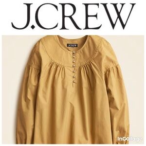 J.Crew Shirred Popover Top in Poplin Cotton in Honey Brown